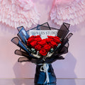 Dozen Red Roses with Black Wrapping Paper