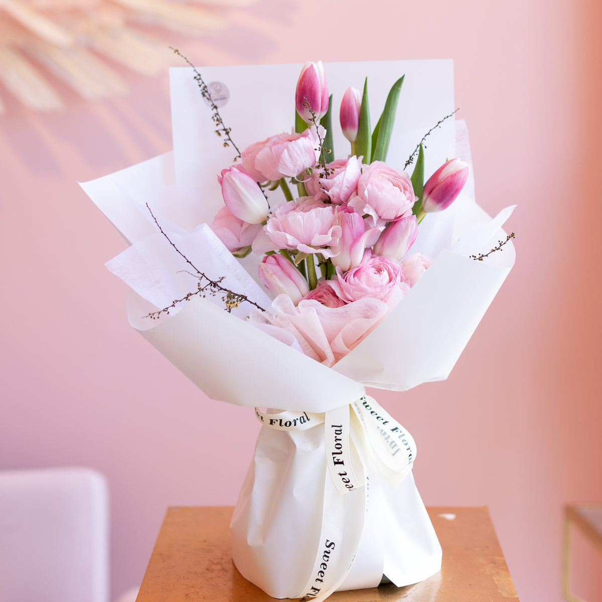 Pink Peony with Tulips